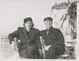 Image: MacMillan and Miriam on quarter deck of Bowdoin
